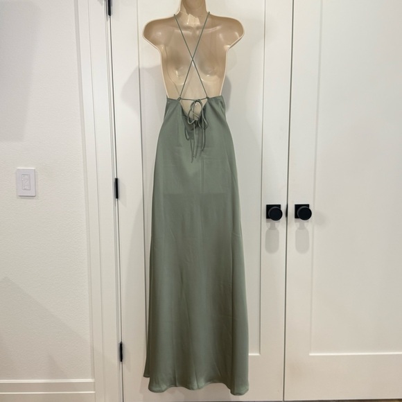 Billy J Chiara Maxi Dress Satin Halter Lace Up Open Back Green Size 8 Bridesmaid - Picture 6 of 14